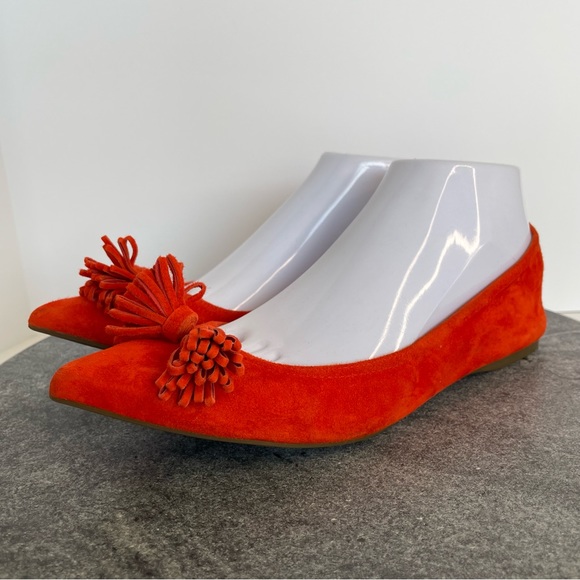 J. Crew Lottie Flats Orange Tassel Suede Leather Pointed Toe Shoes